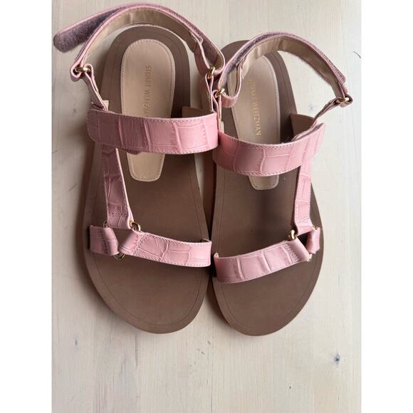 STUART WEITZMAN pink Vail Sport Croc-Embossed Leather Sandal size 8 - Picture 4 of 8